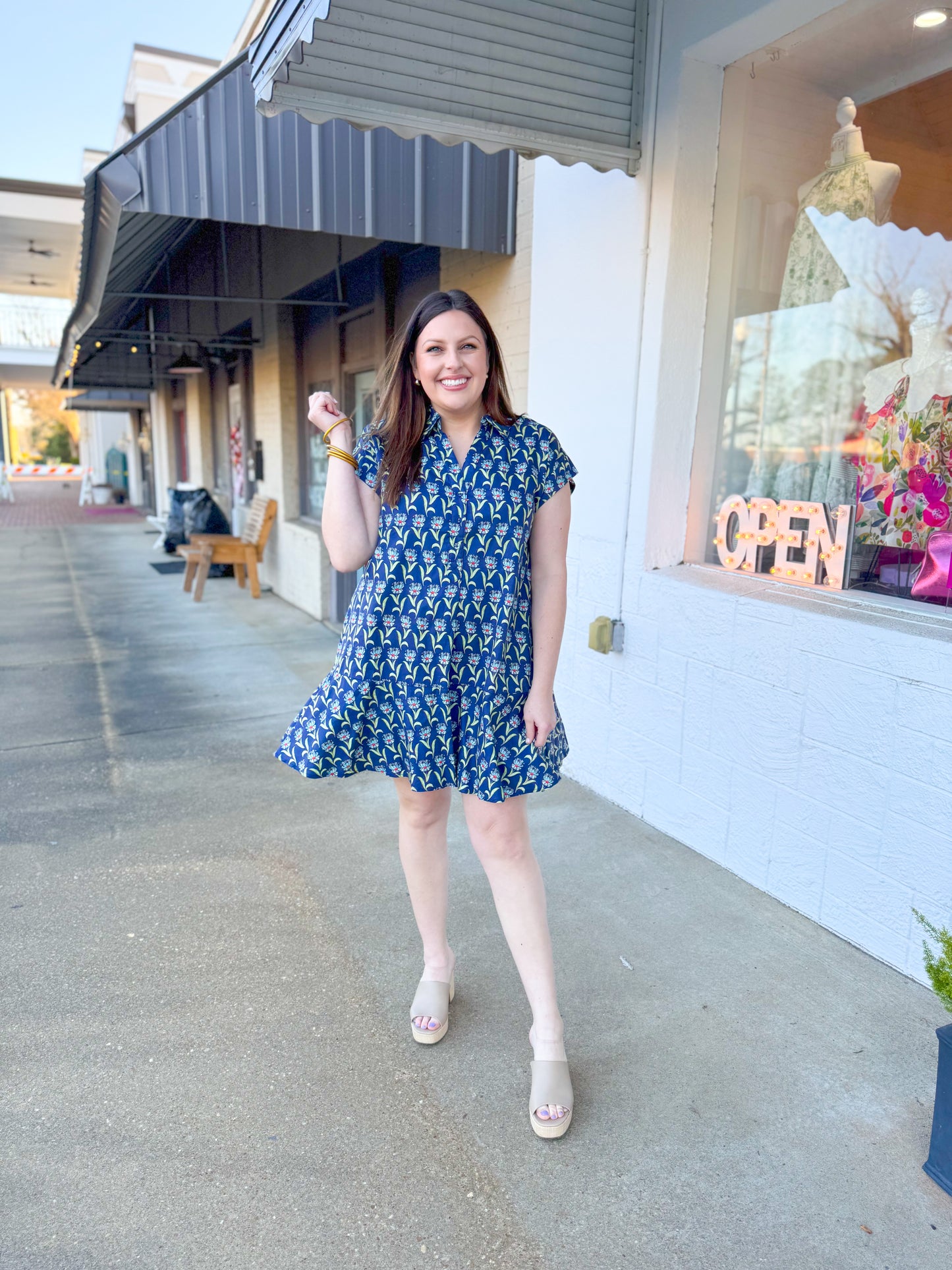 Navy Block Print Dress
