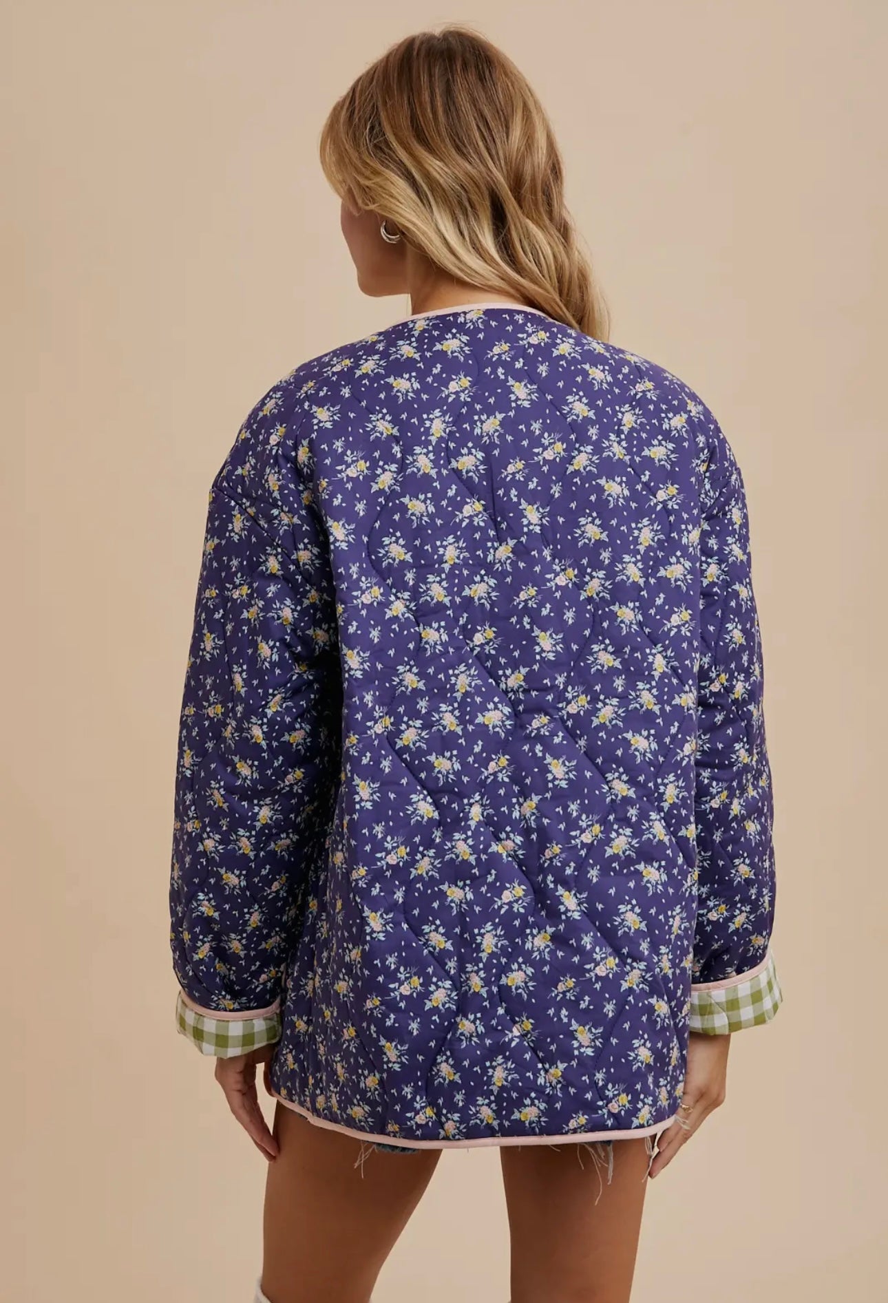 Midnight Floral/ Green Gingham Reversible Quilt Jacket