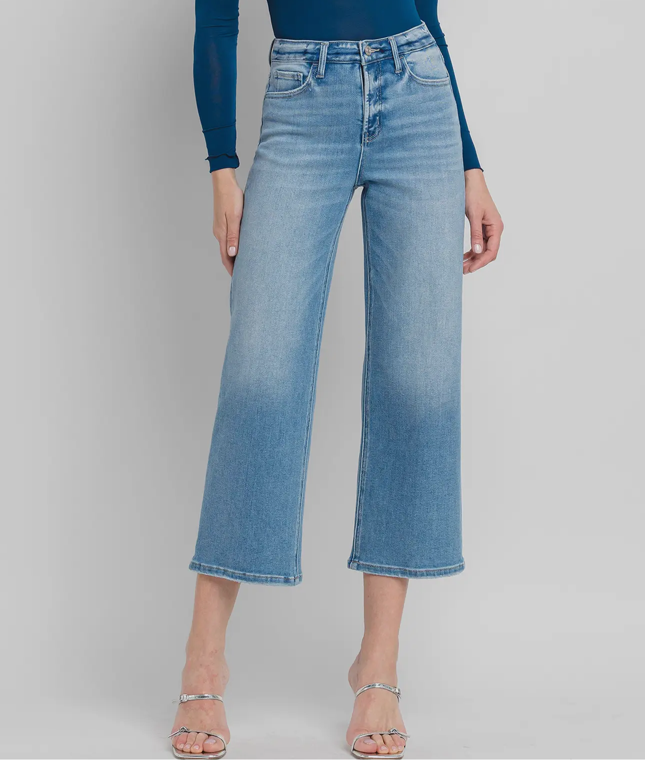 LOVERVET| Tummy Control High Rise Wide Leg Crop Jeans