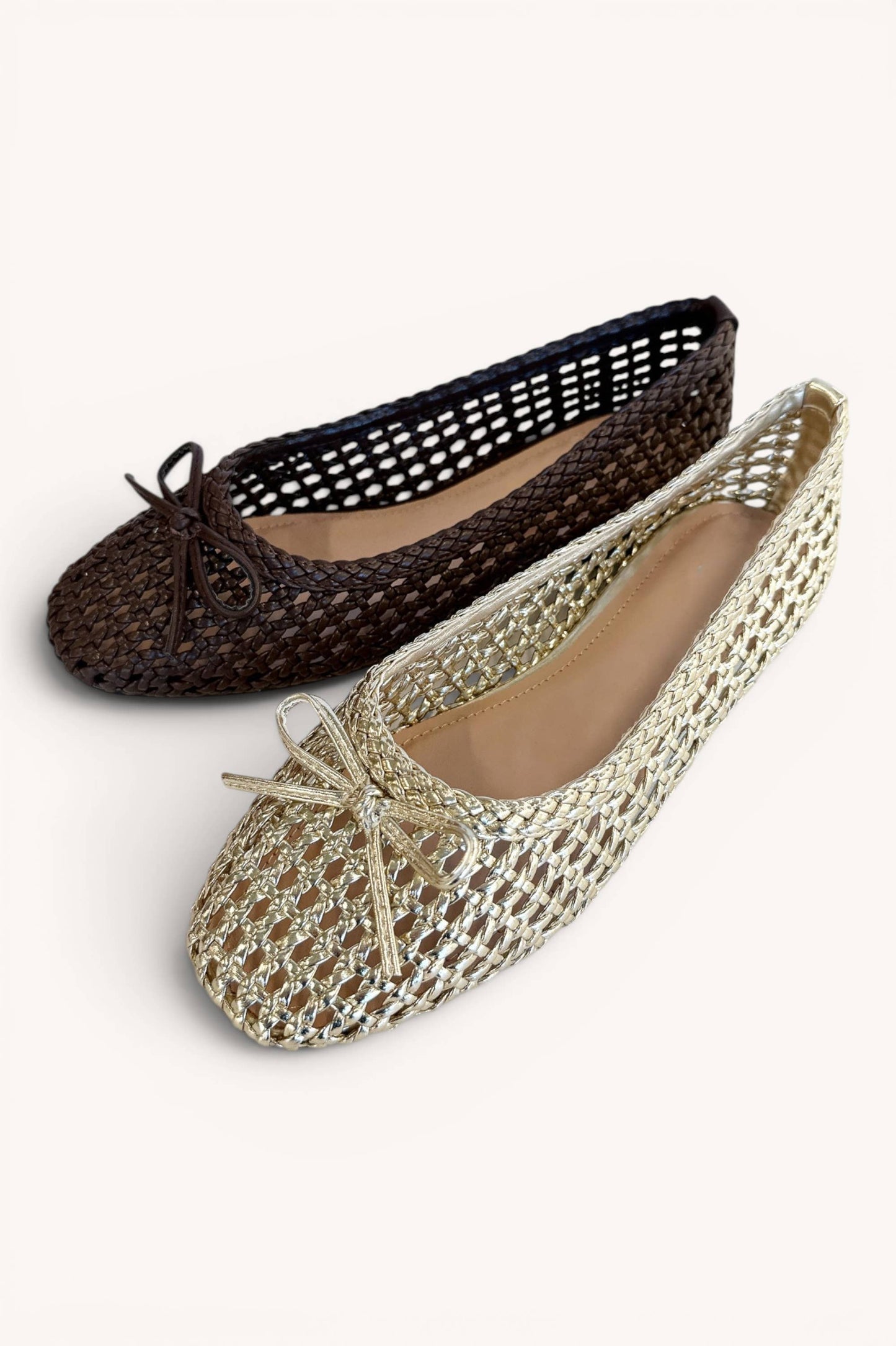 CONCINNITY-7 Woven Lattice Ballet Flats with Ribbon Bow Deta