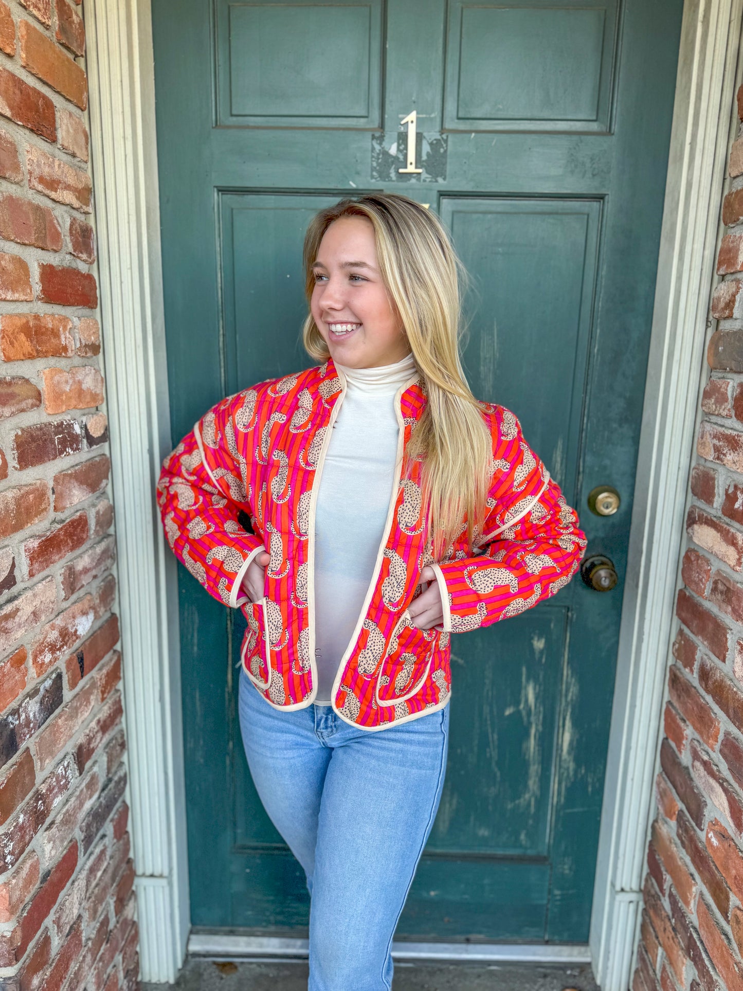 Quilted Striped Cheetah Jacket