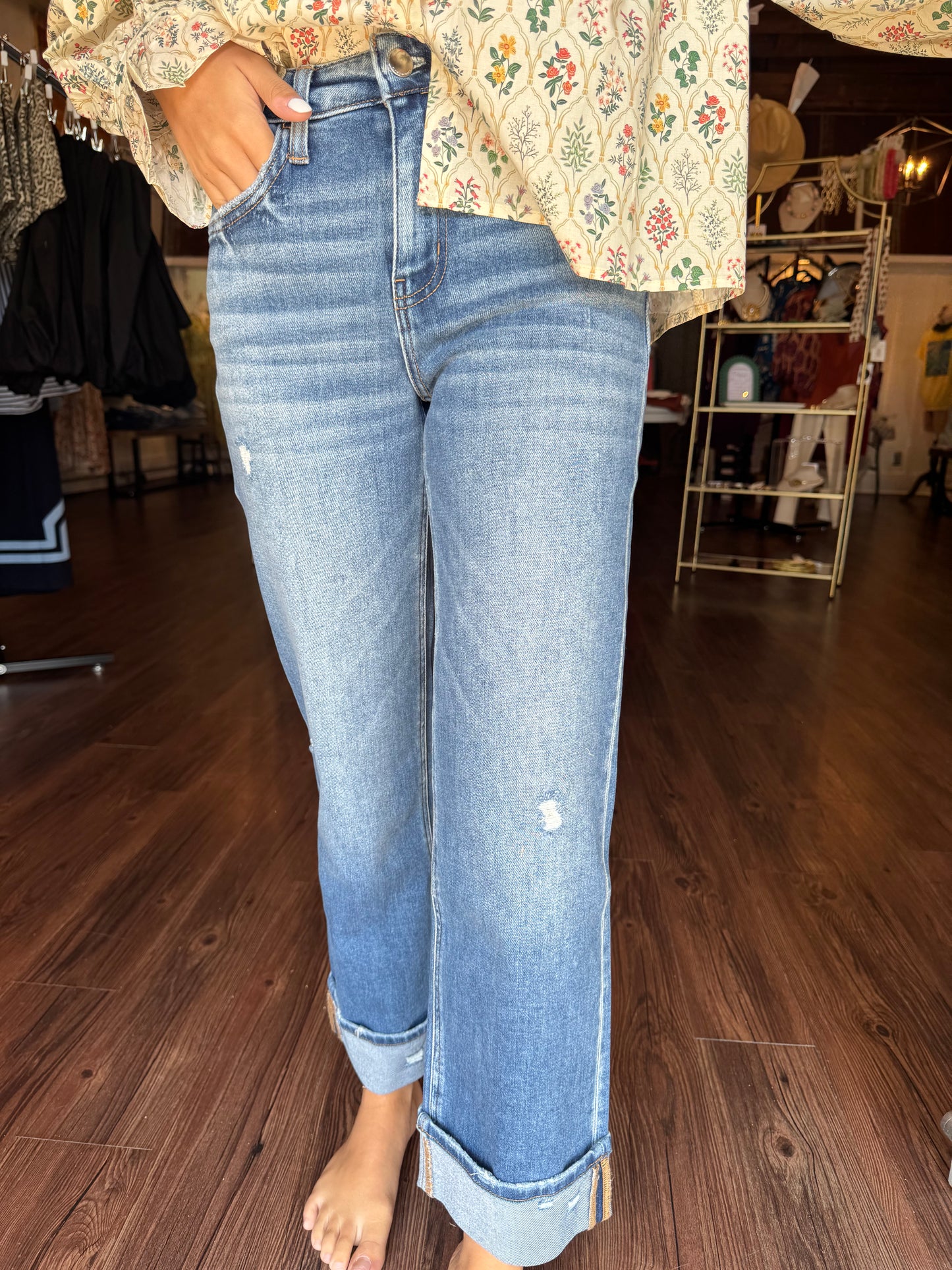 FLYING MONKEY | High Rise Slim Wide Cuff Jeans