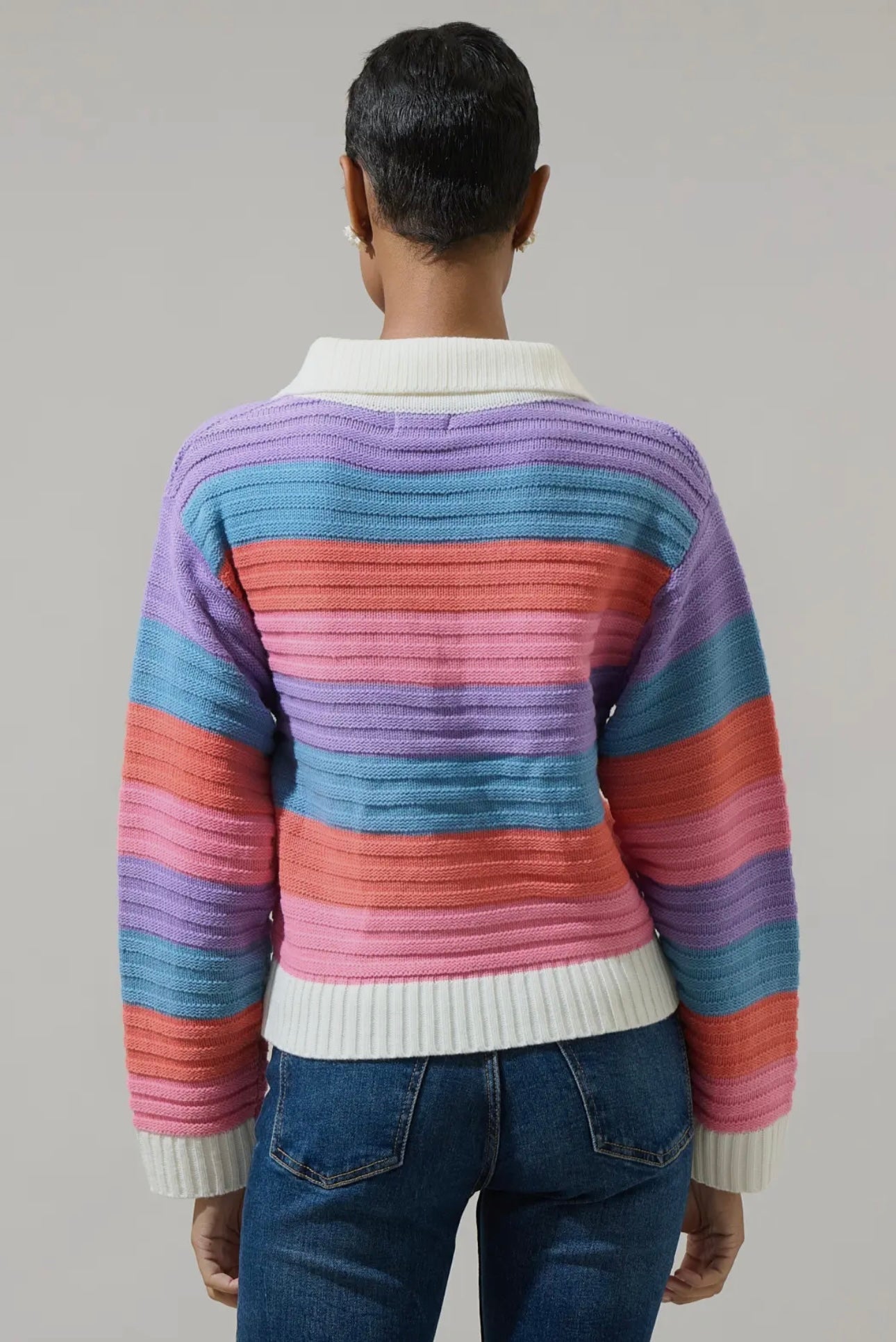 Roselyn Striped Collard Sweater
