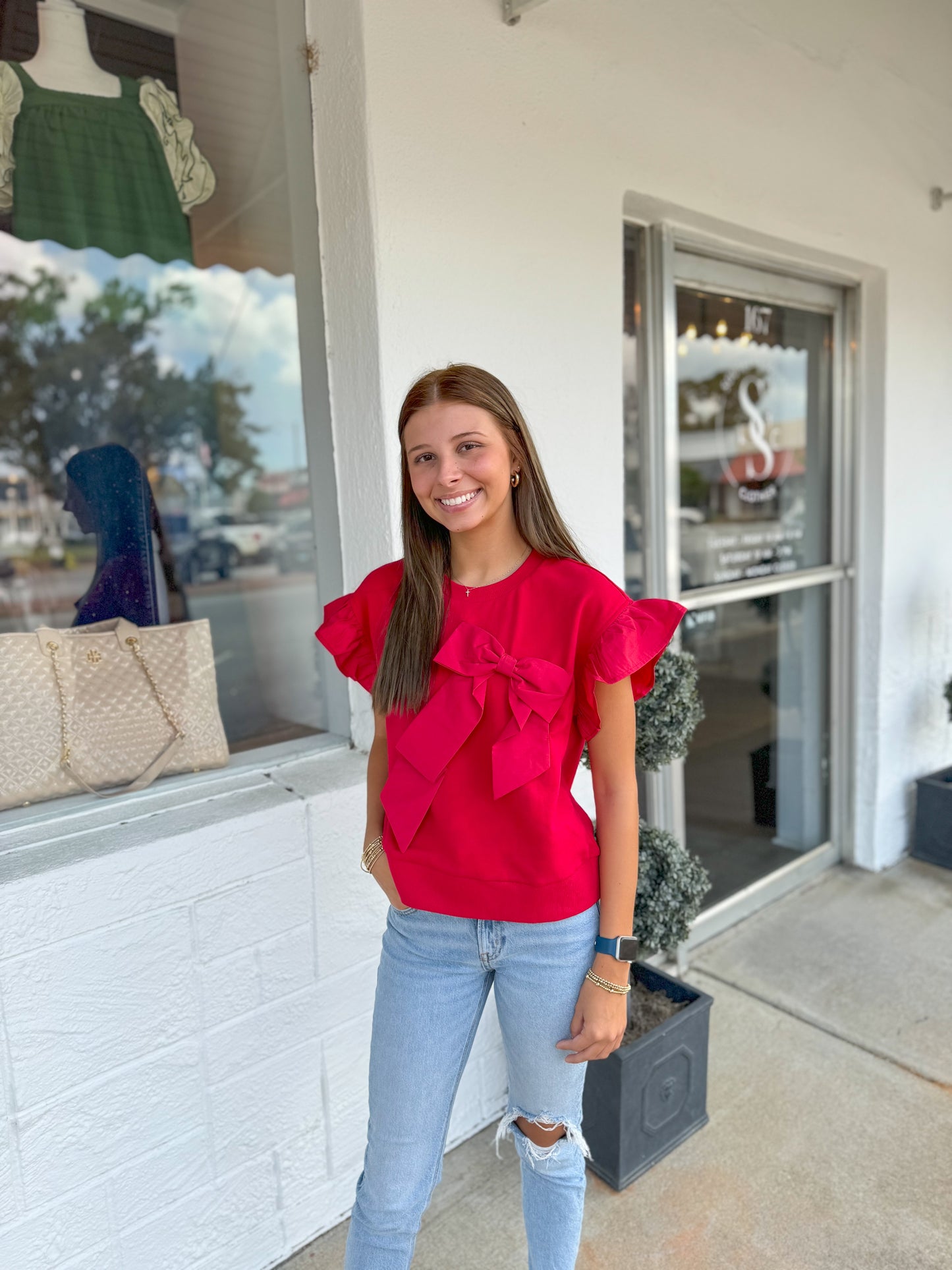Rose Red Bow Top