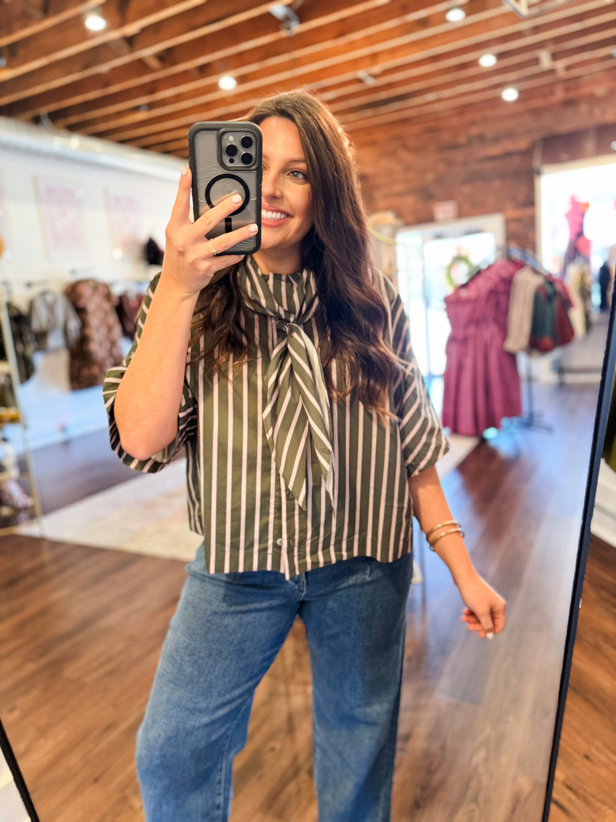 Olive & Fuchsia Stripe Top