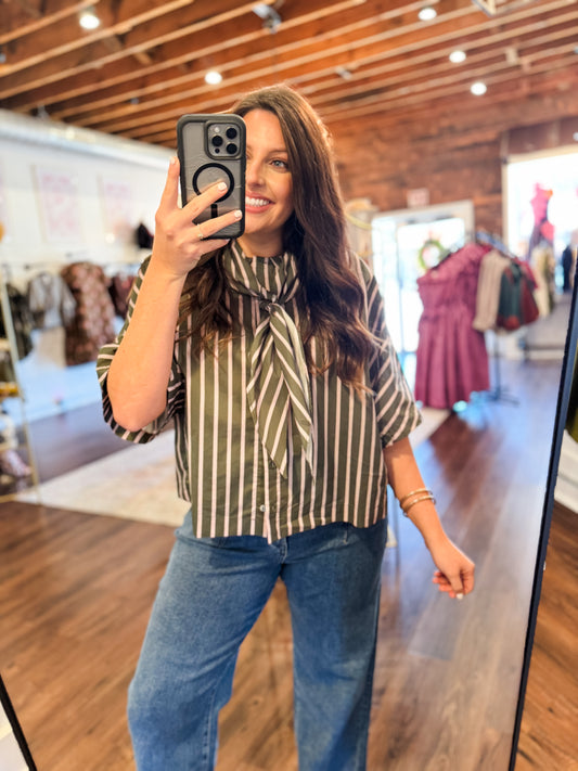 Olive & Fuchsia Stripe Top