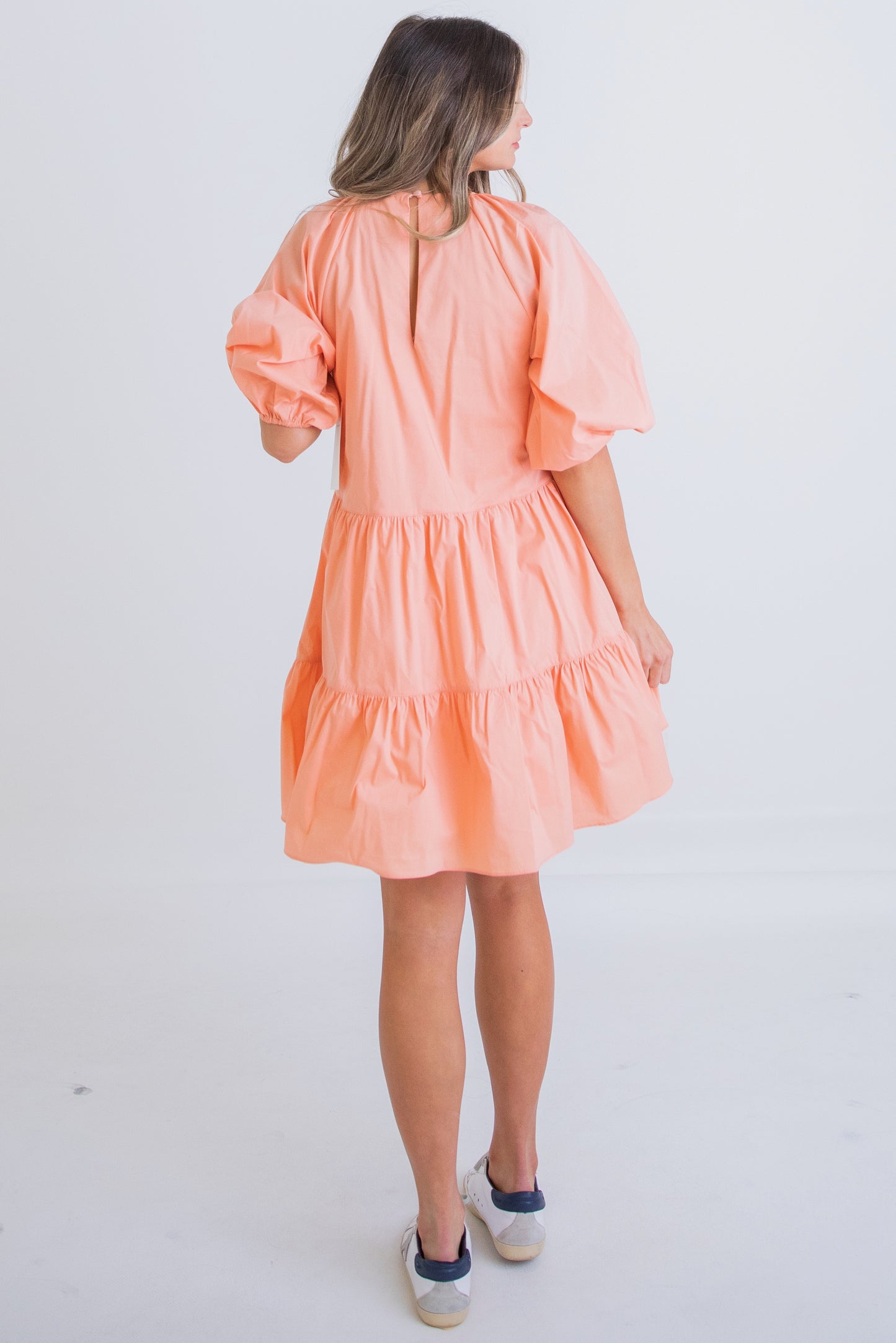 KARLIE| Papaya Solid Bow Poplin Dress