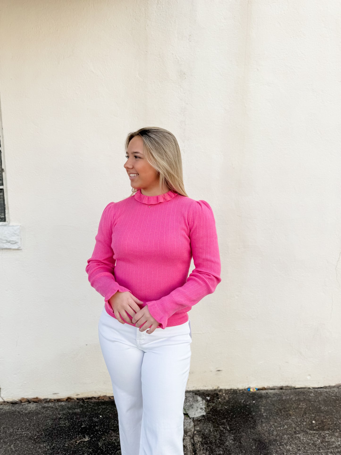 Joslyn Ribbed Ruffle Sweater Top