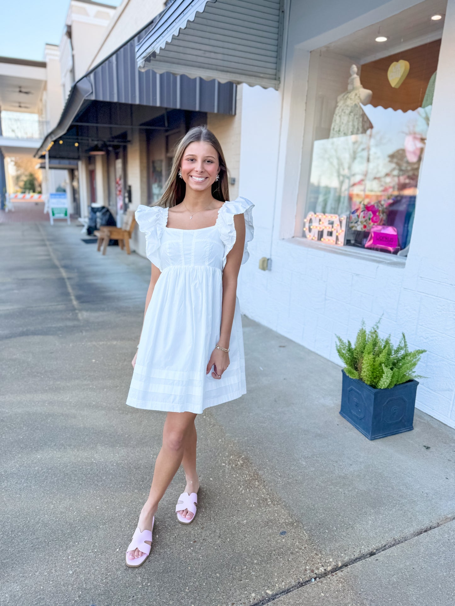 White Flutter Sleeve Dress