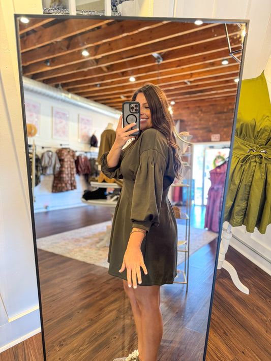Olive Comfy Pleated Dress