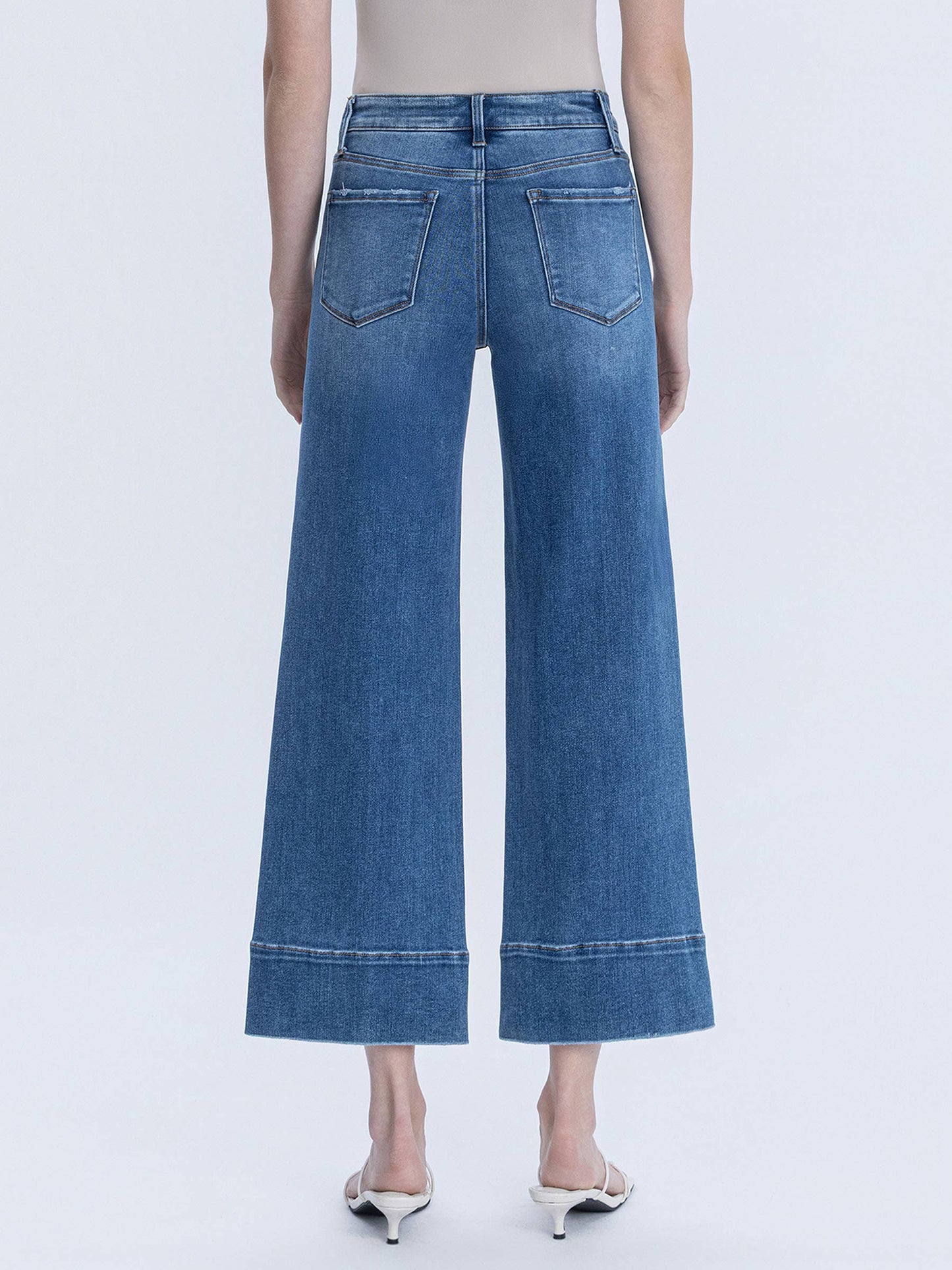 HIGH RISE TROUSER HEM PIN TUCK ANKLE WIDE JEANS