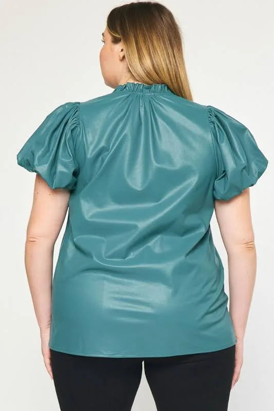 Teal Green Faux Leather Top