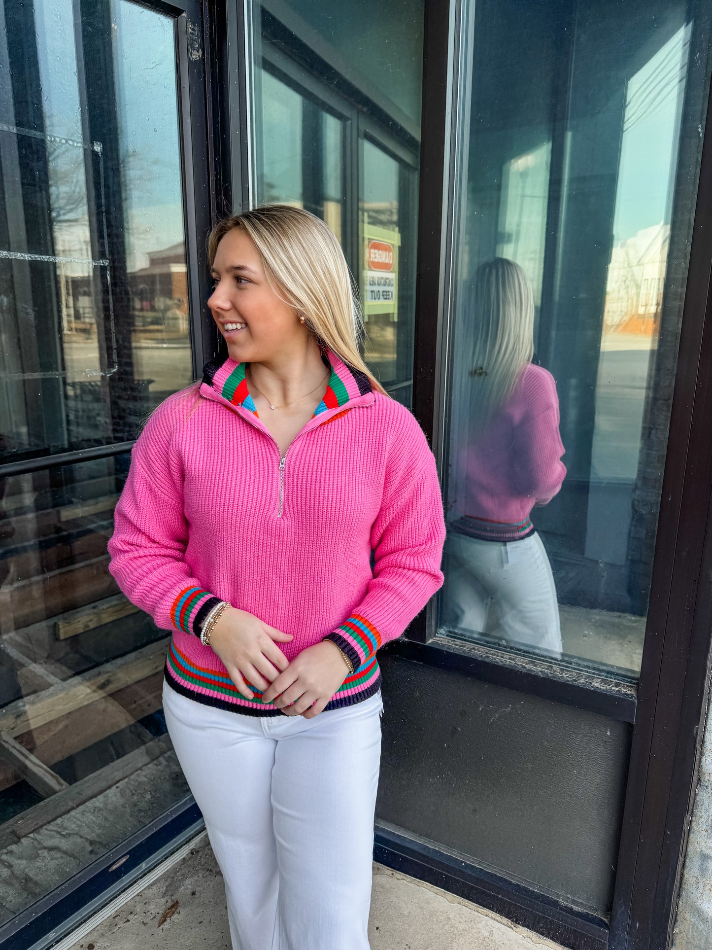Marriott Rainbow Stripe Half Zip Sweater