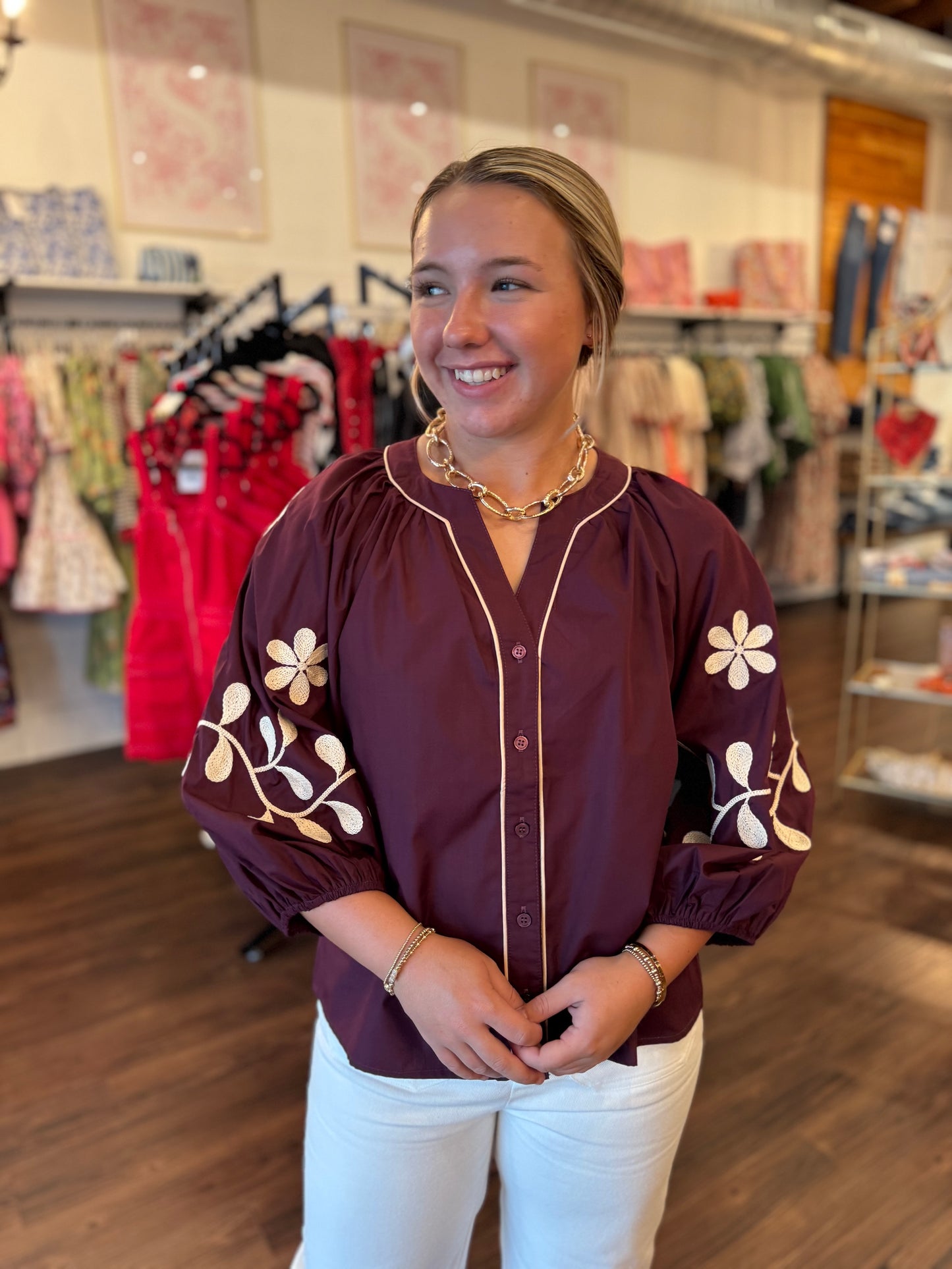Merlot Embroidery Top