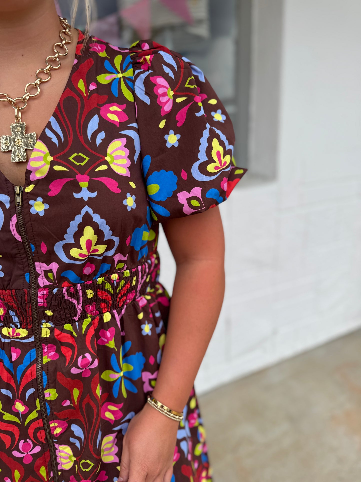 Brown DaMask Print Dress