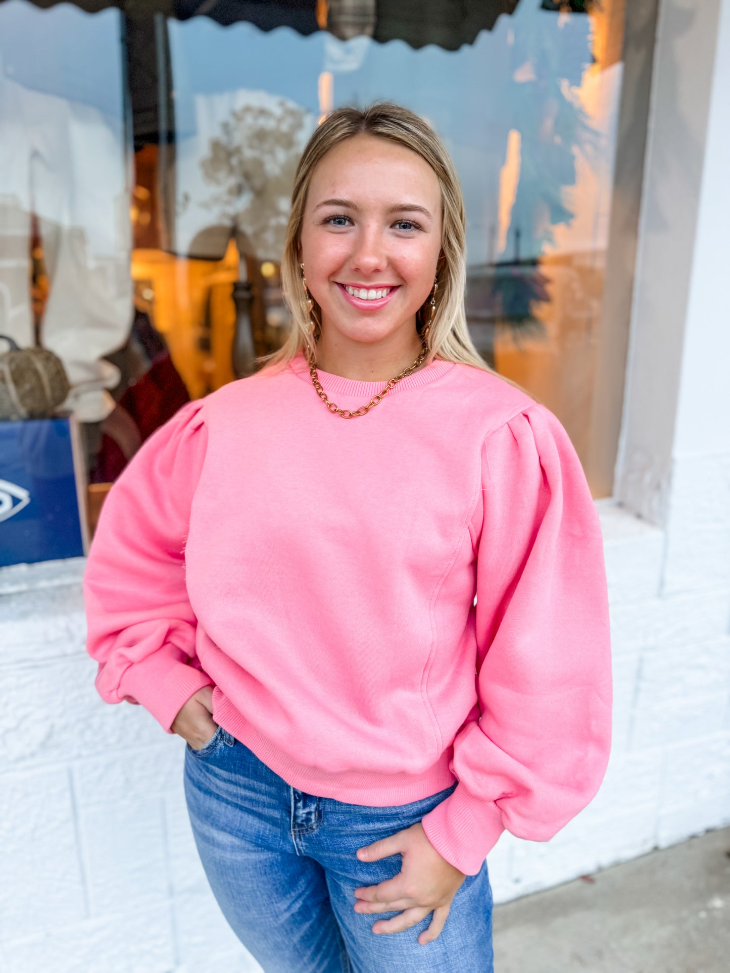 Candy Pink Knit Sweatshirt