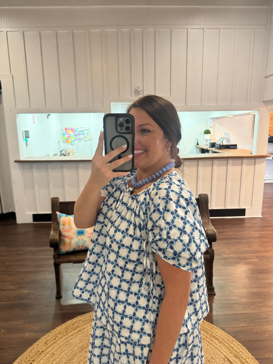 Watercolor Blue Pleated Top