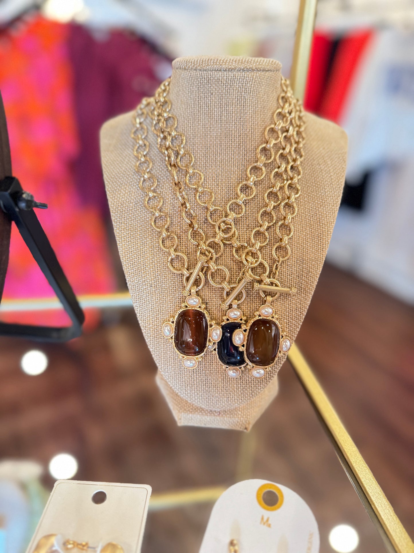 Oval Stone and Pearl Necklace