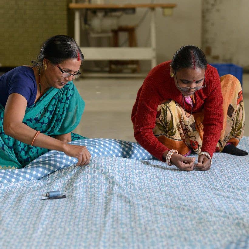 Aqua Floral Large Quilted Tote Bag – Handmade, Reversible