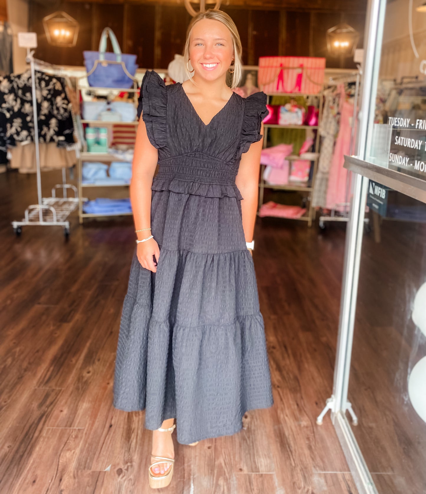 Eventful Black Ruffle Dress