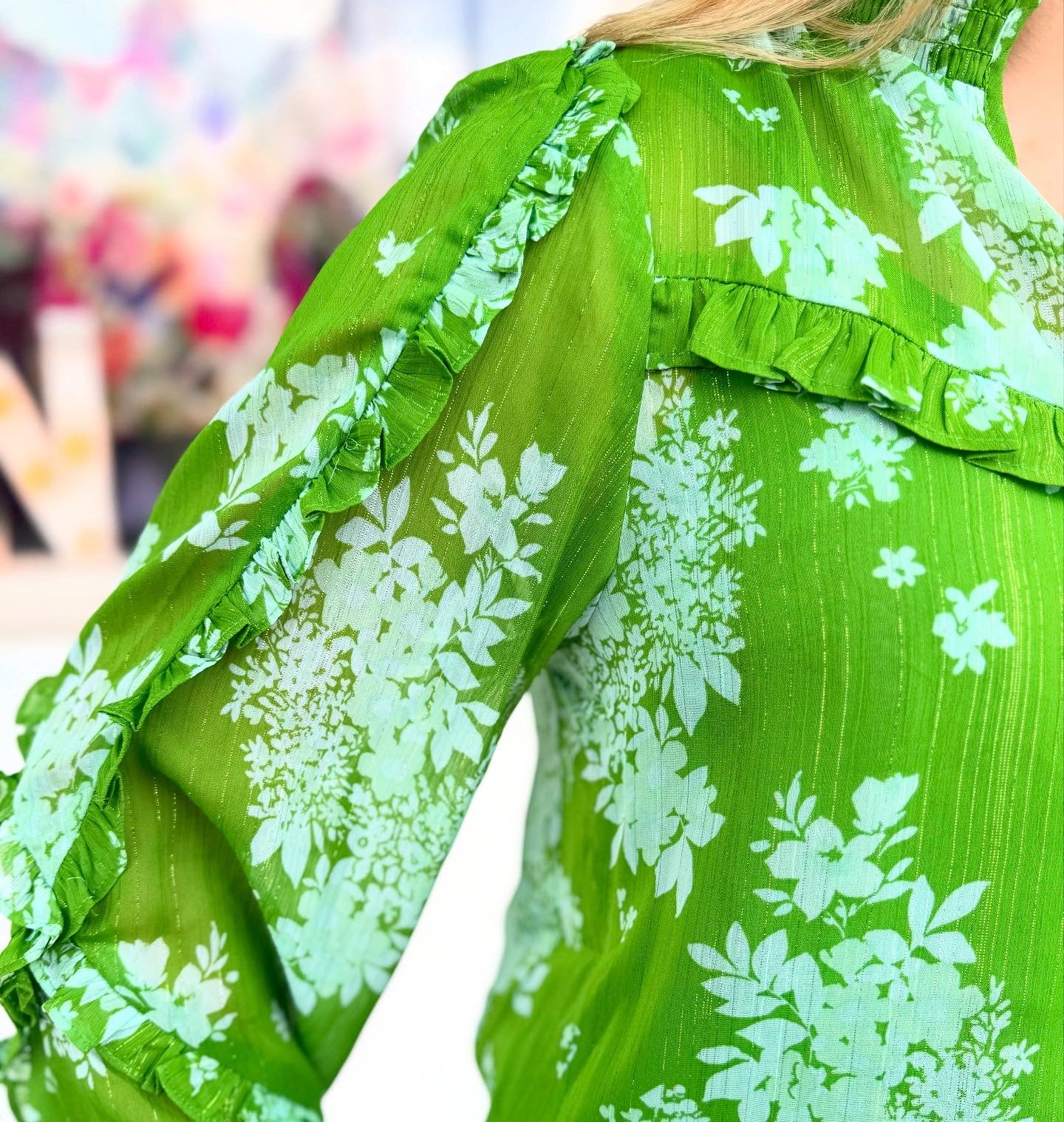 Kelly Blue Floral Long Sleeve Top