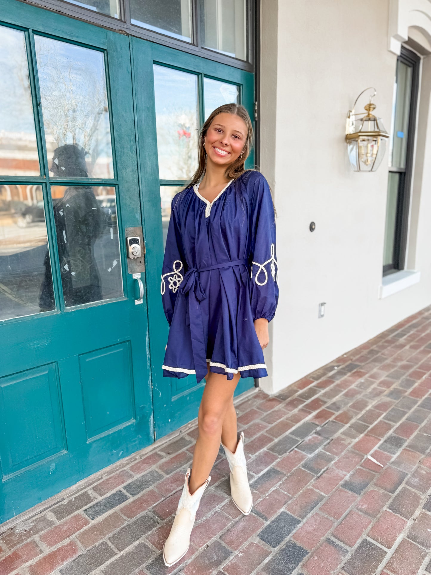 Navy Braid Trim Voile Mini Dress
