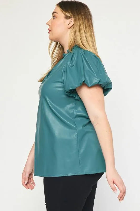 Teal Green Faux Leather Top