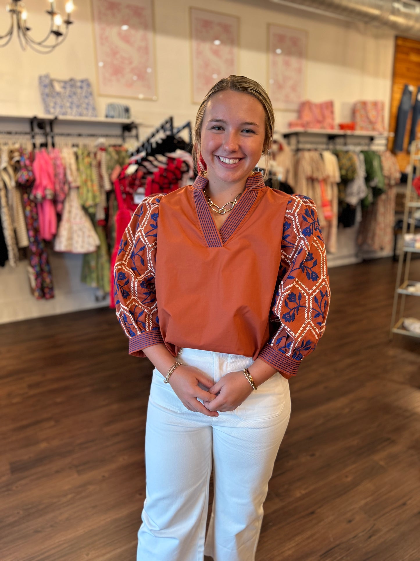 Rena Rust Embroidery Top