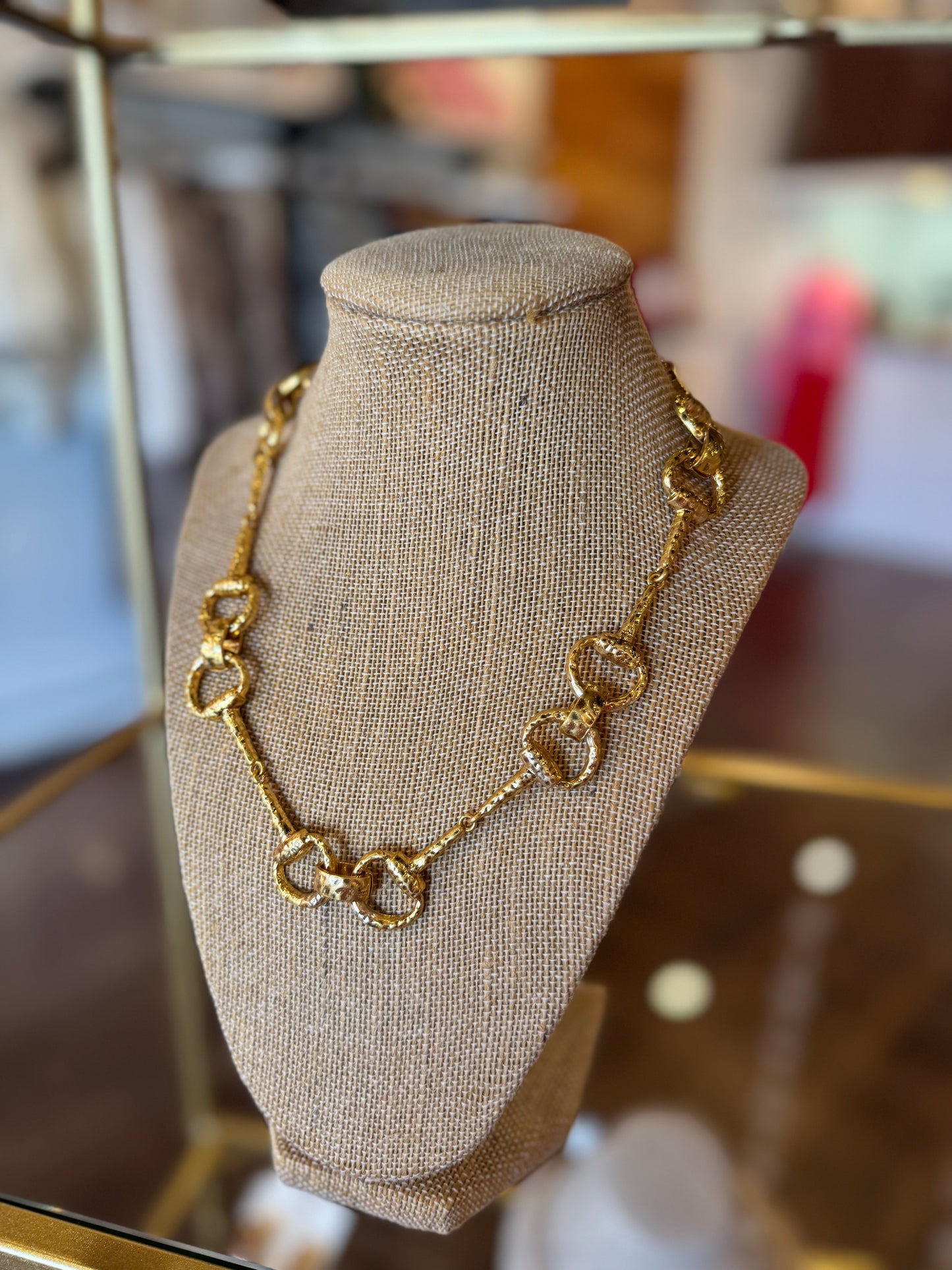 Link and textured horse bit necklace