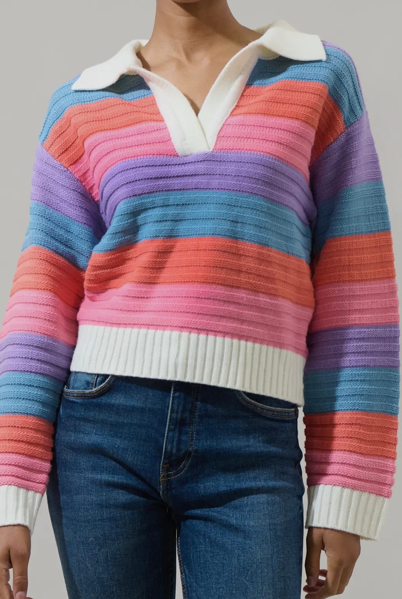Roselyn Striped Collard Sweater