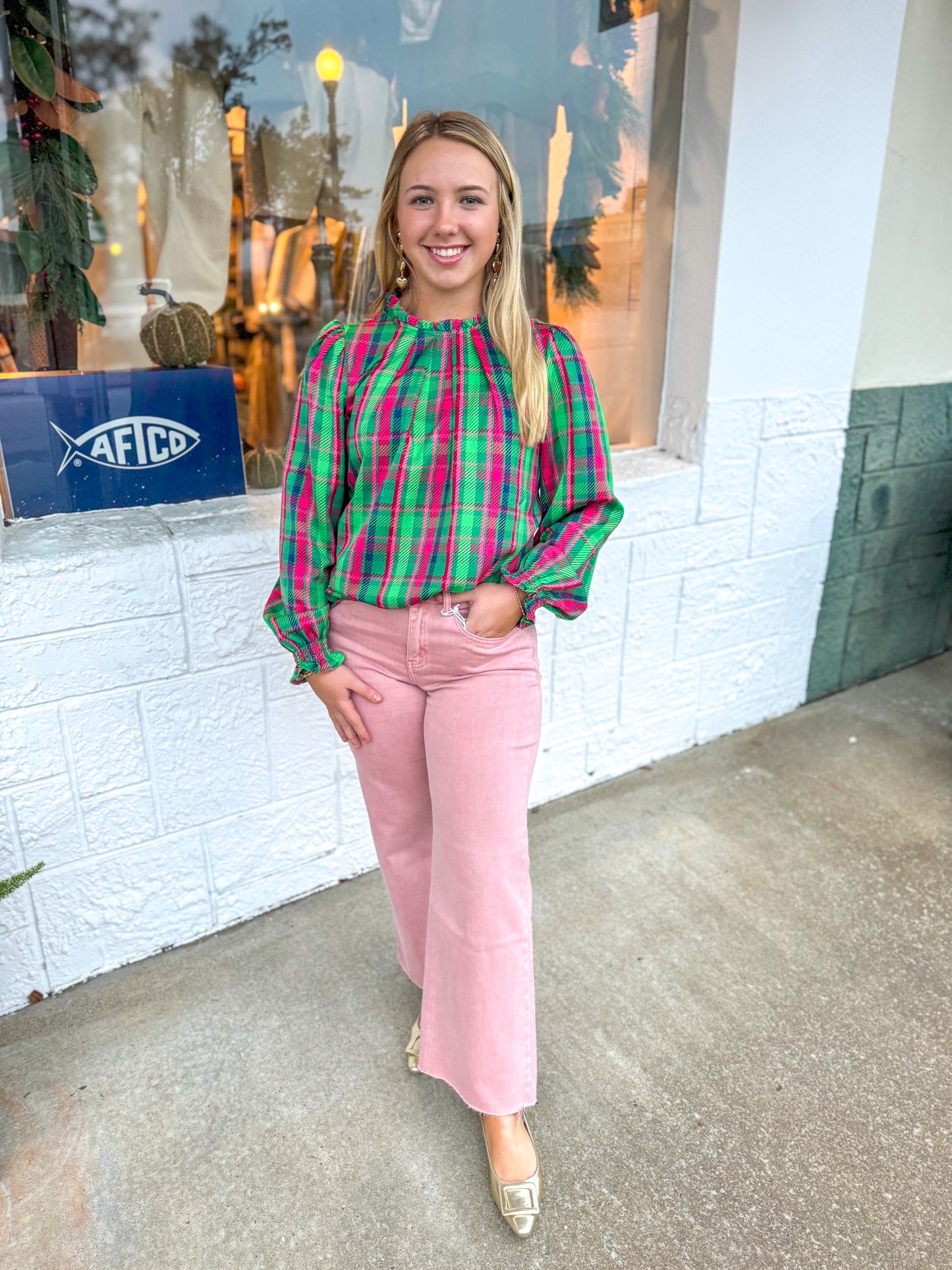 Mary Square| Plaid About You Green Top