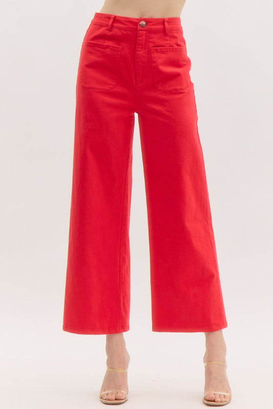 ENTRO| High Waist Wide Leg Crop Pants