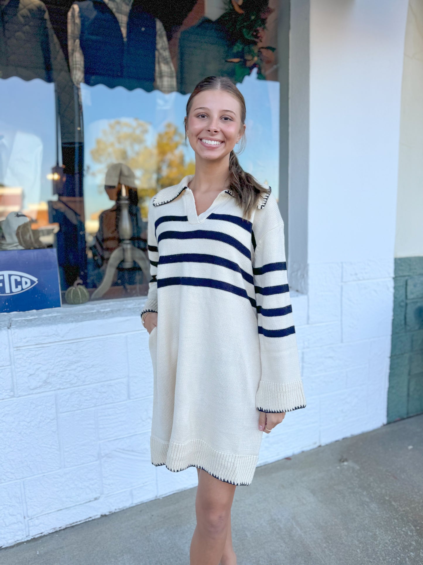 Stripe Cream Knit Dress
