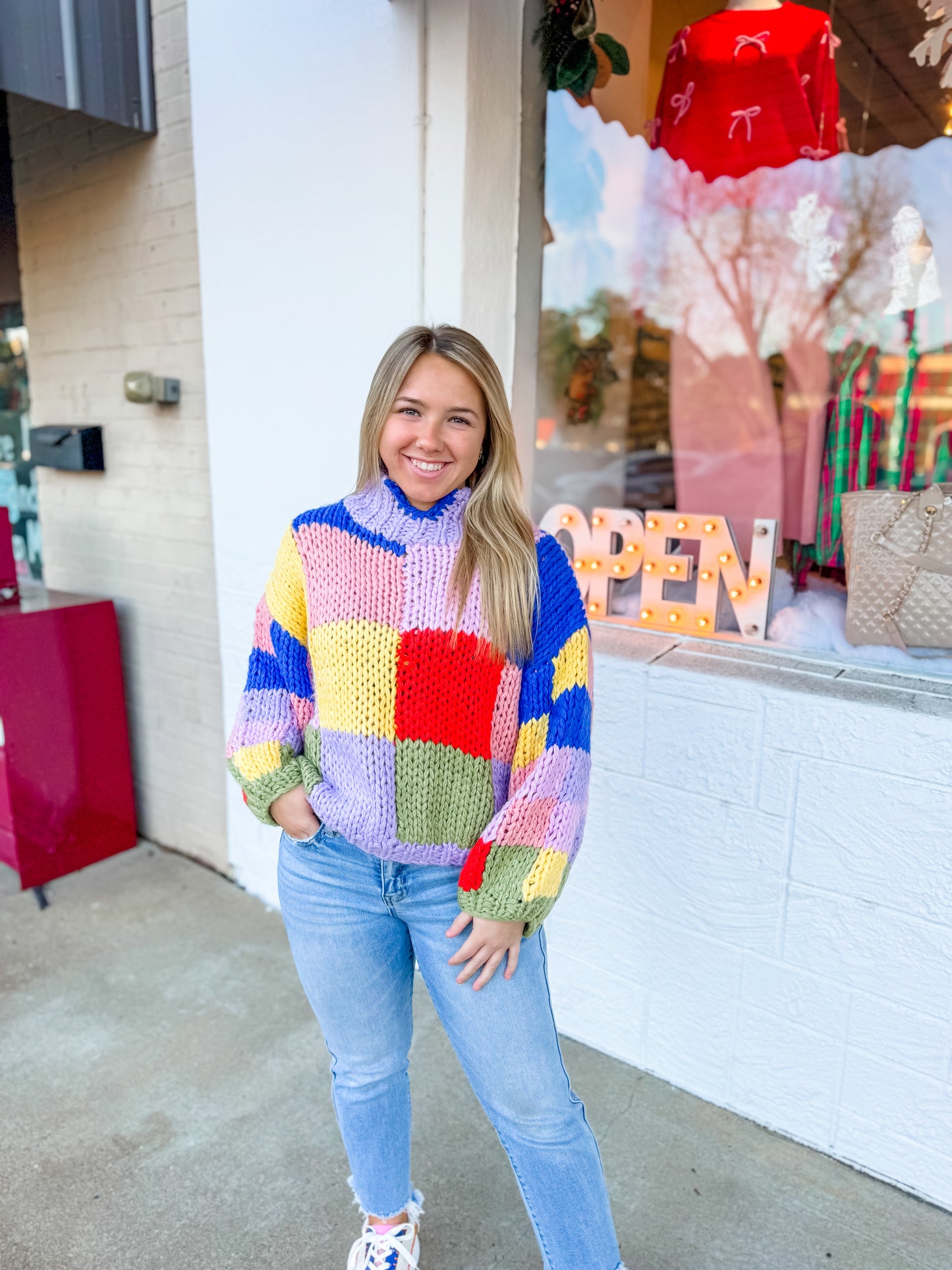 KARLIE| Multi Colorblock Crochet Mock Sweater