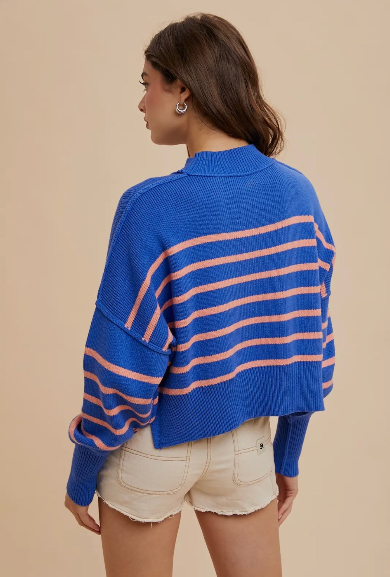 Cobalt Stripe Cropped Mock Neck Sweater