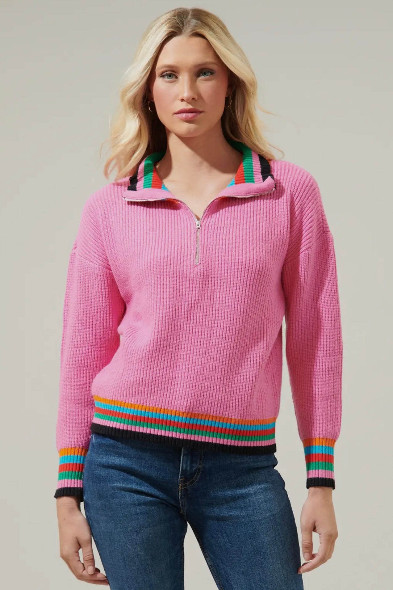 Marriott Rainbow Stripe Half Zip Sweater