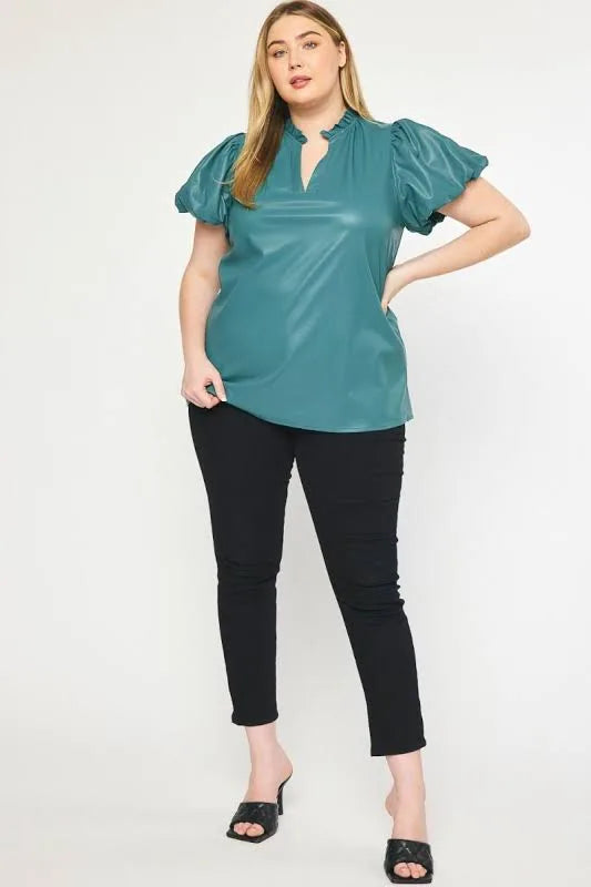 Teal Green Faux Leather Top