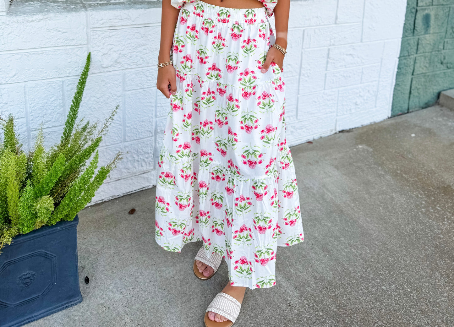 Pink Block Print Skirt