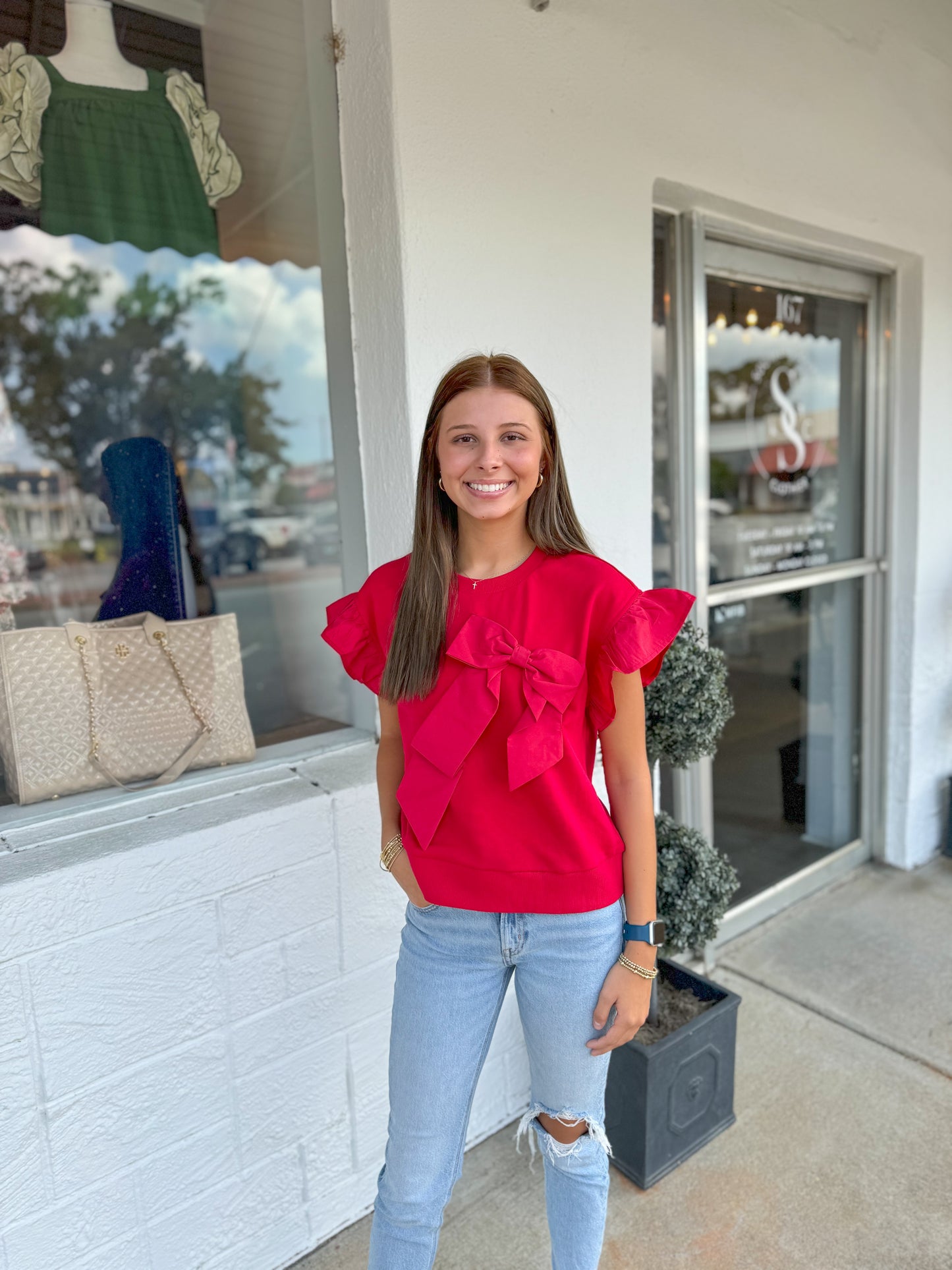 Rose Red Bow Top