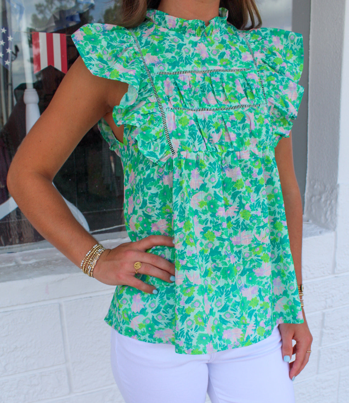Green & Pink Sleeveless Top