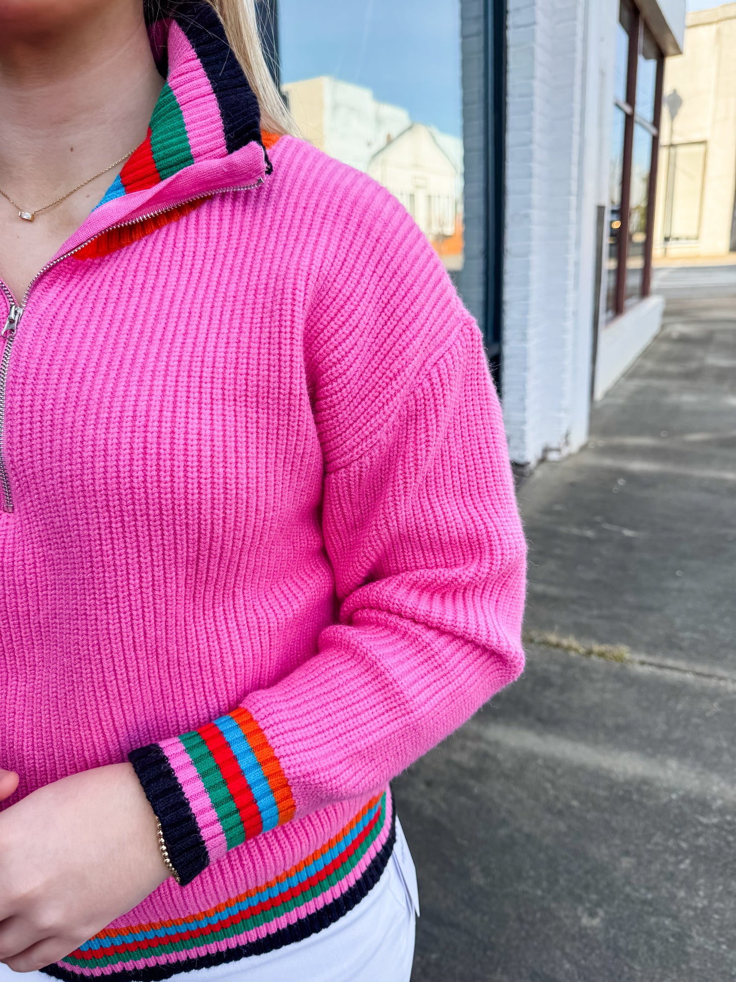 Marriott Rainbow Stripe Half Zip Sweater