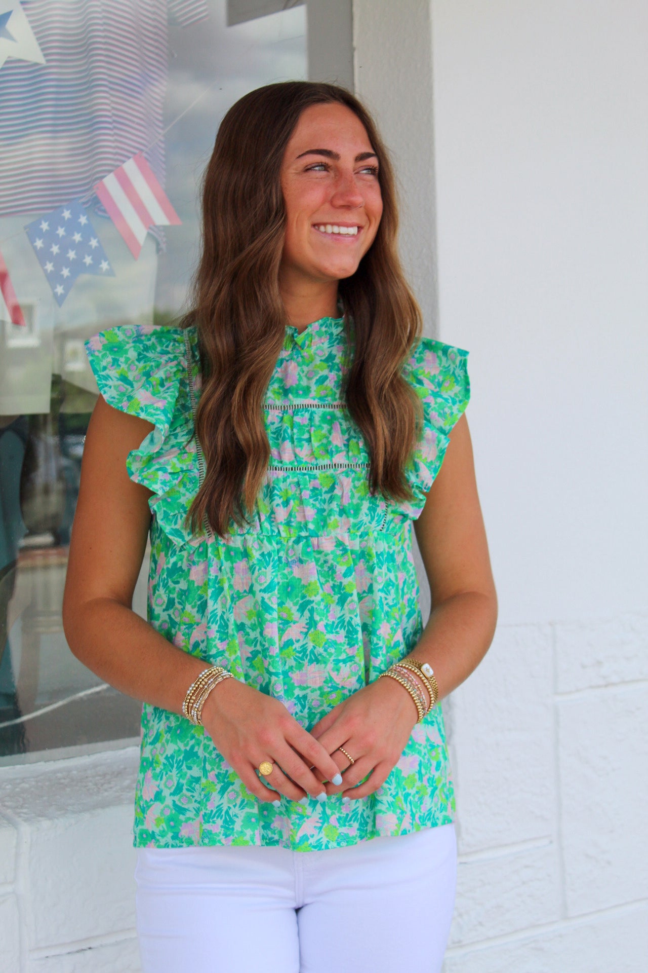 Green & Pink Sleeveless Top
