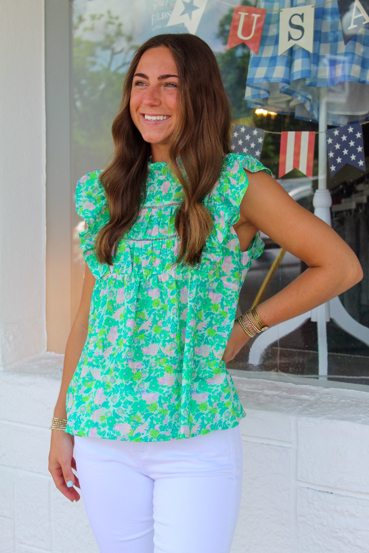 Green & Pink Sleeveless Top