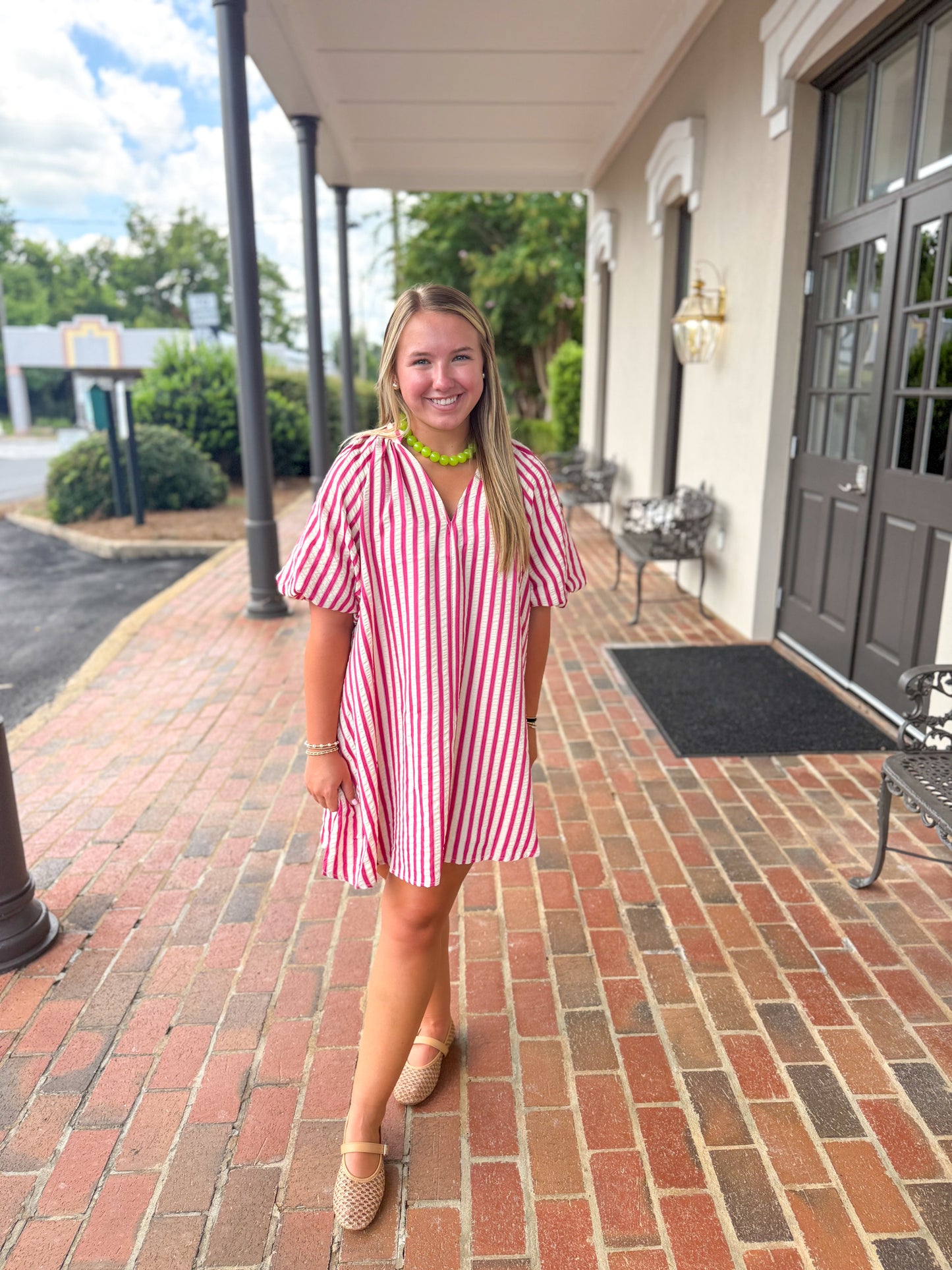 Magenta Stripe Mini Dress