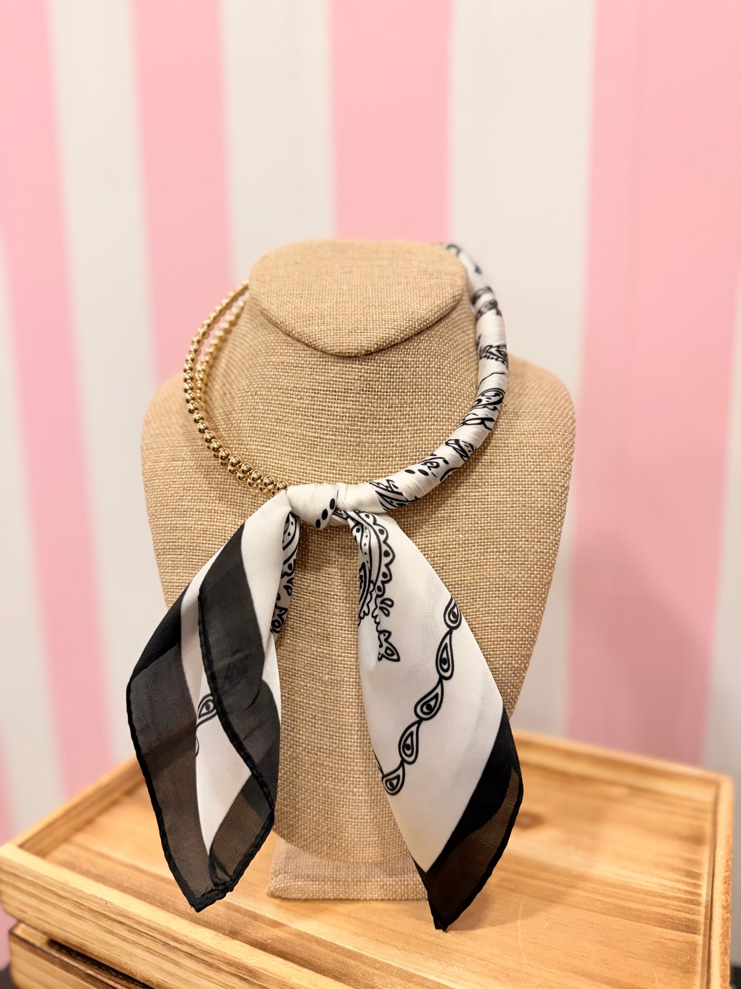 Silk Wrapped Scarf White/Gold
