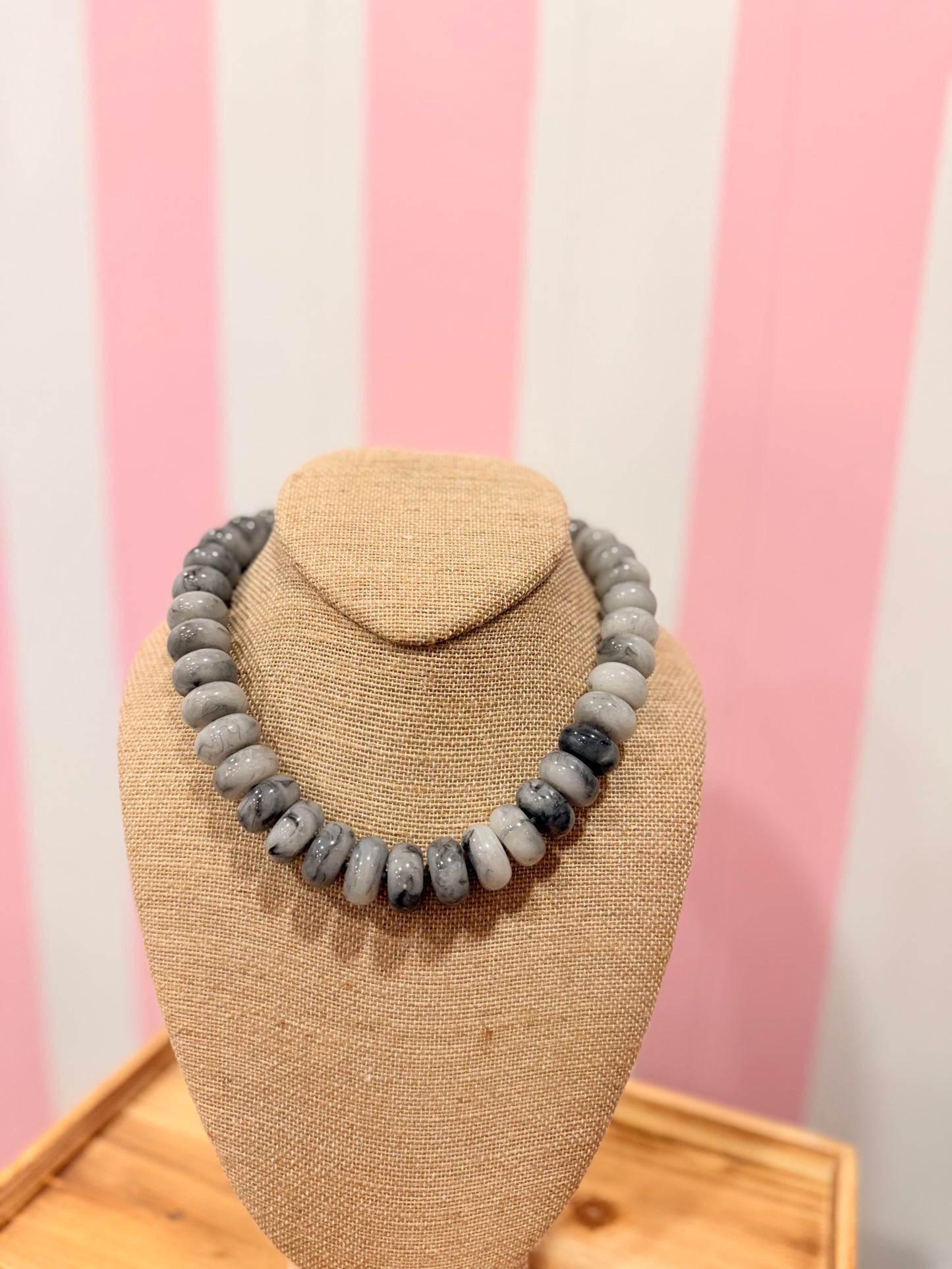 Grey Chunky Marble Bead Necklace