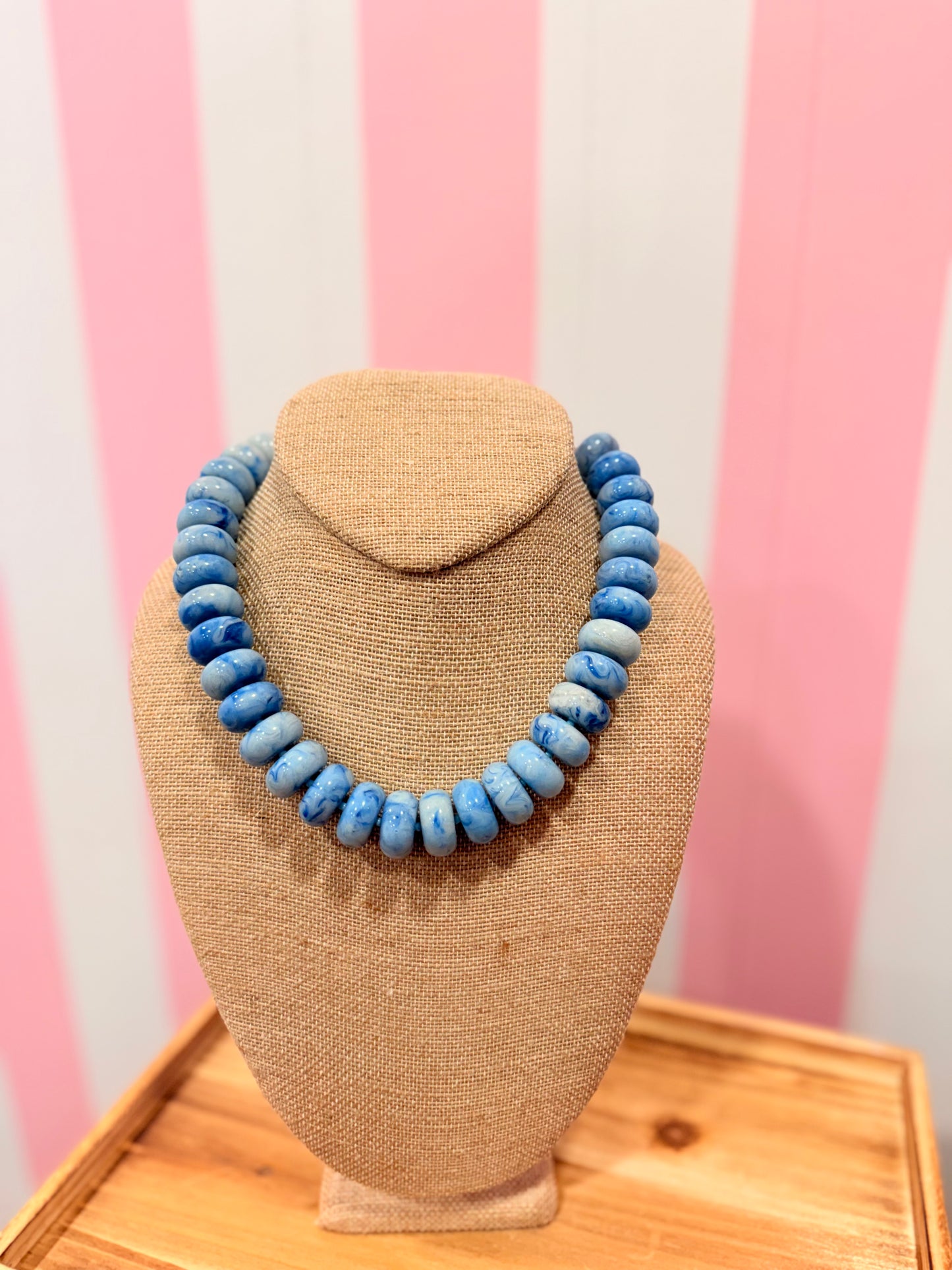 Blue Chunky Marble Beaded Necklace