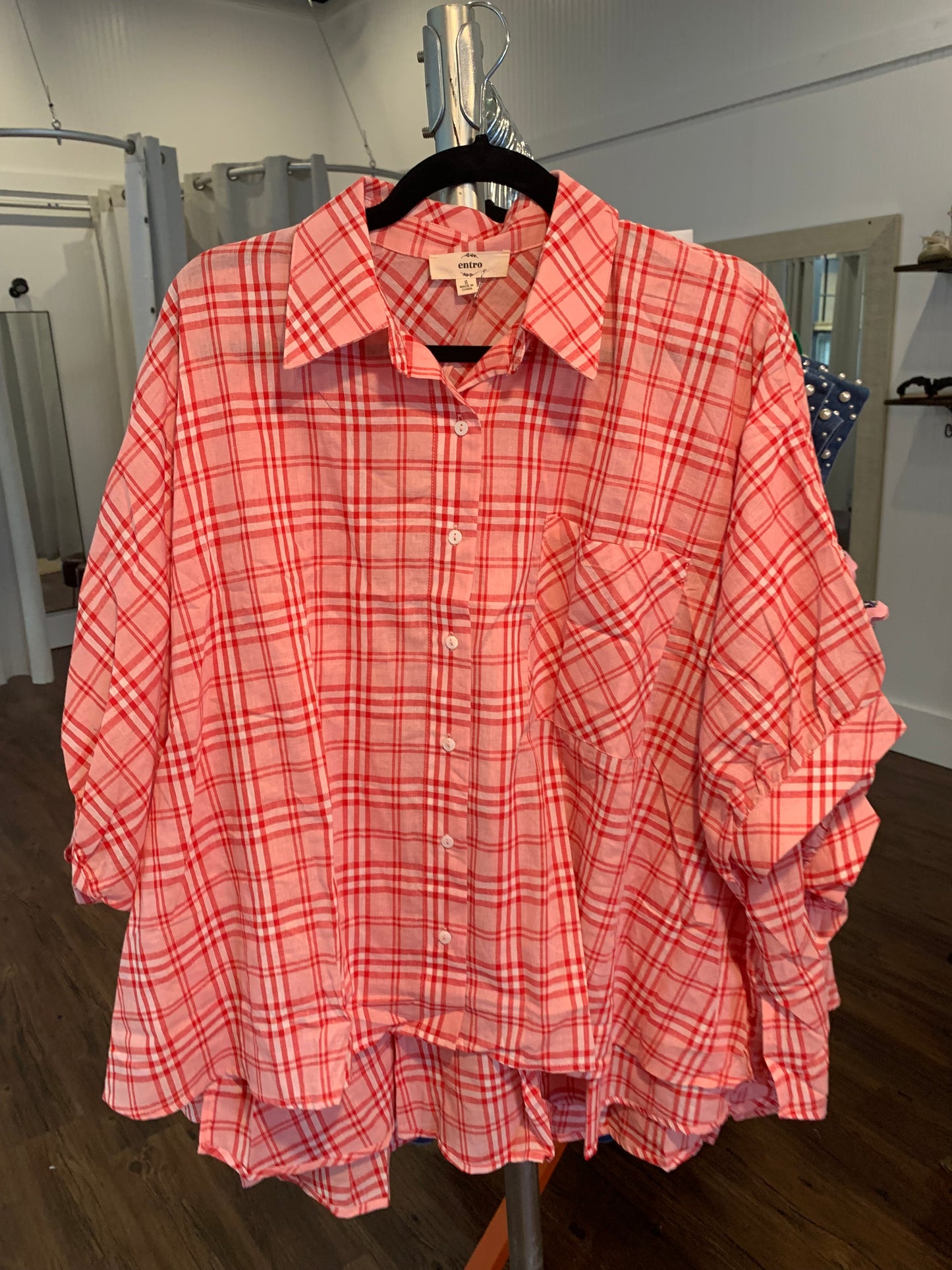 Red & Pink Stripe BD Top