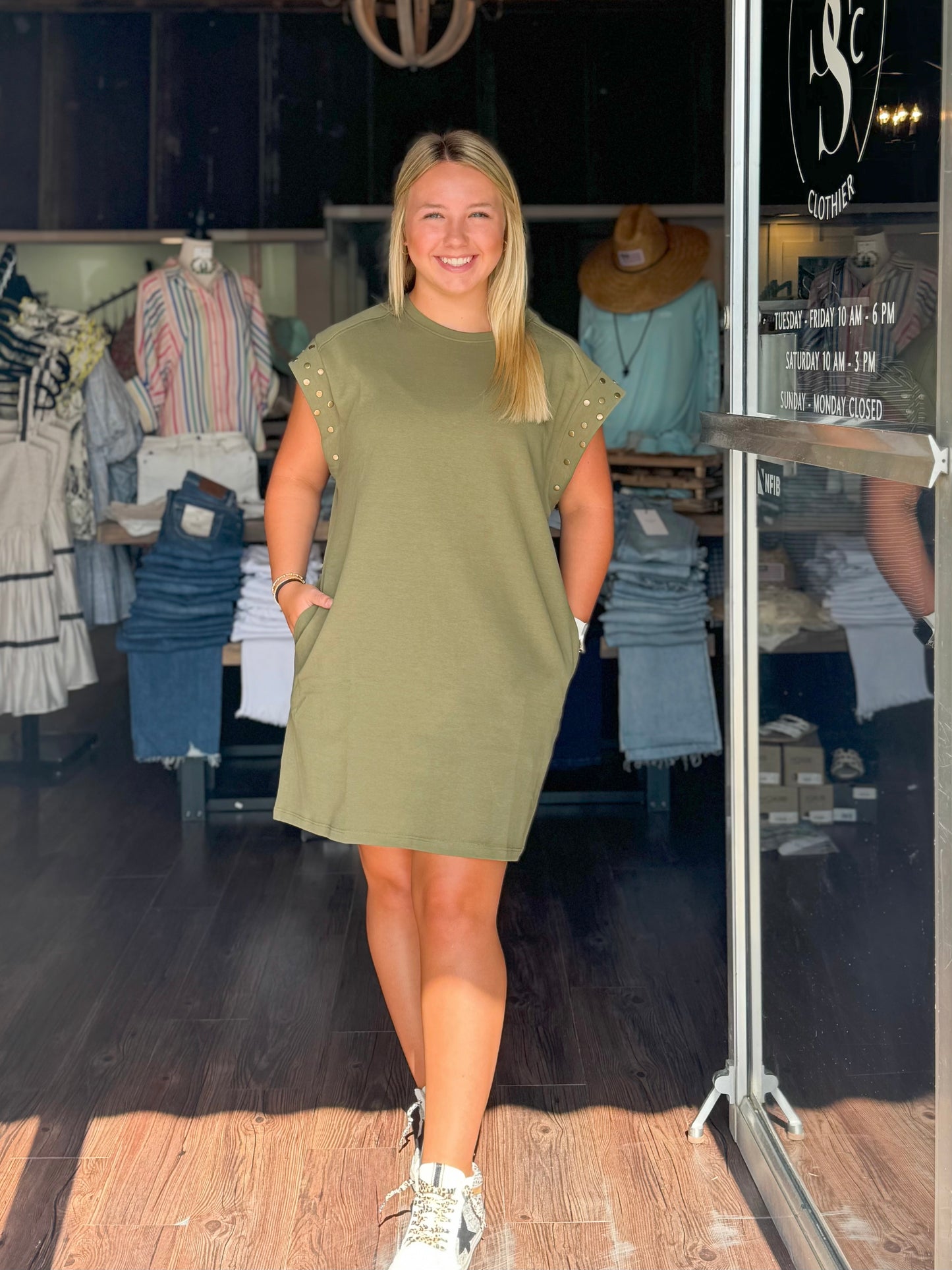 Olive Studded Dress
