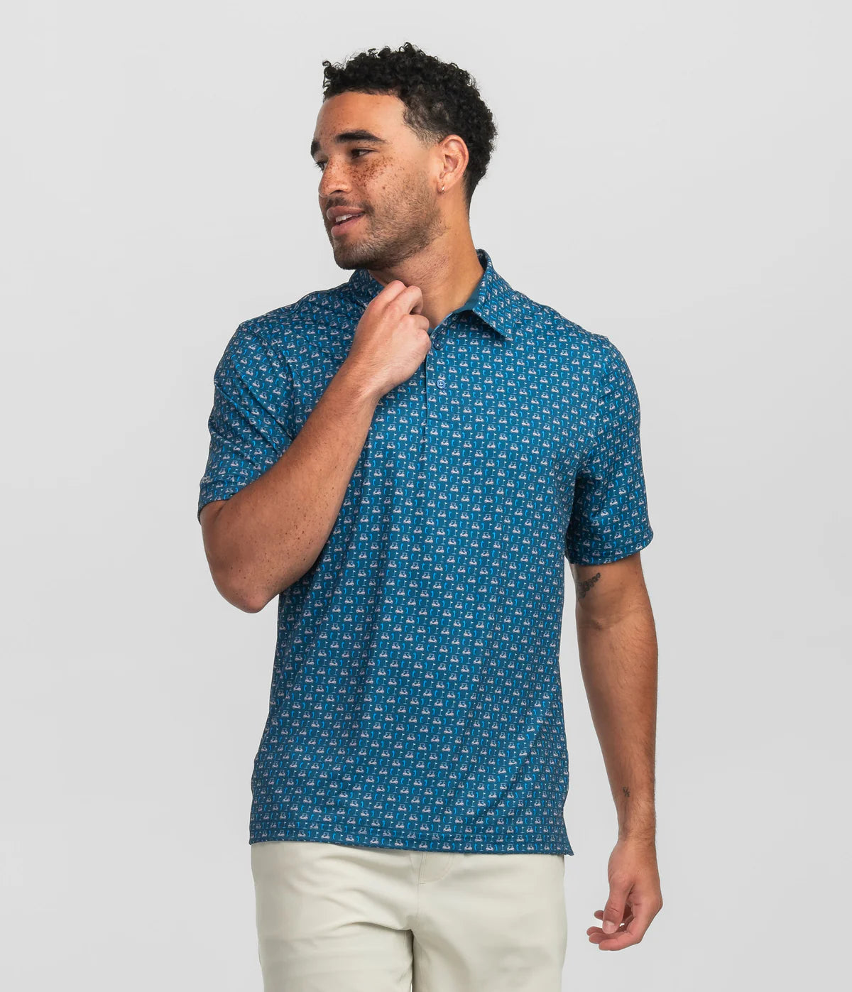 Perfect Round Printed Polo - Blue Fusion